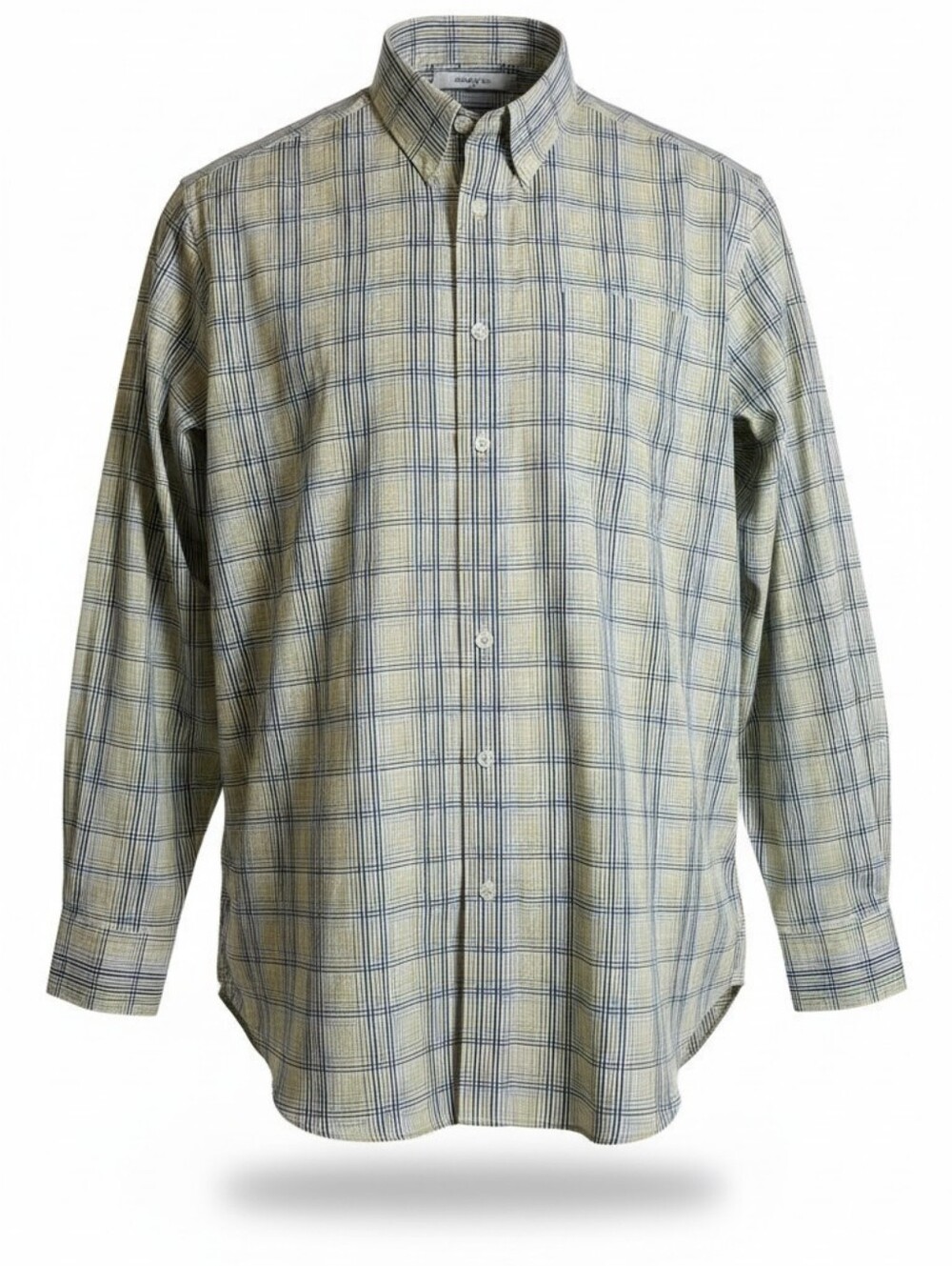 Orvis Men’s Tattersall Check Plaid Shirt 100% Cotton Blue Green Yellow